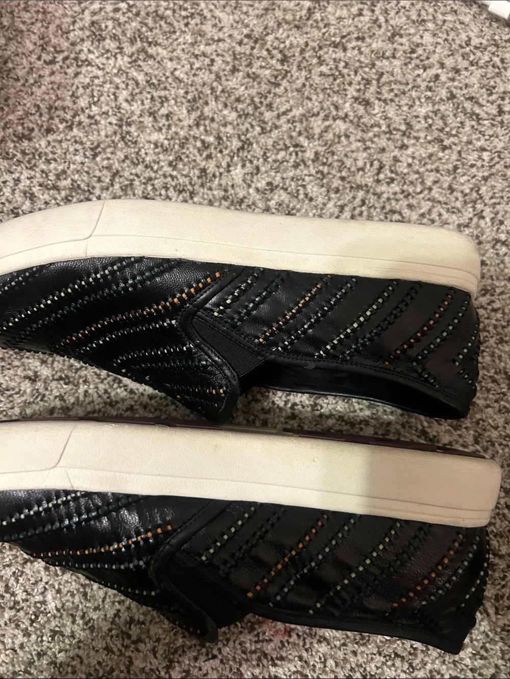 Vaneli Black Slip-On Loafers with Multicolor Stitching